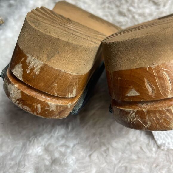 Vintage Troentorp Rembrandt  Leather Navy Blue &black Clogs wooden sole EUR SZ46 - Picture 8 of 8